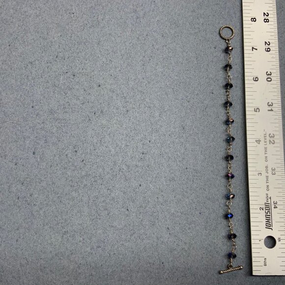 Iridescent Faceted Toggle Bracelet 7.5 In Silver Chain Blue Purple Green Beads - Picture 6 of 6